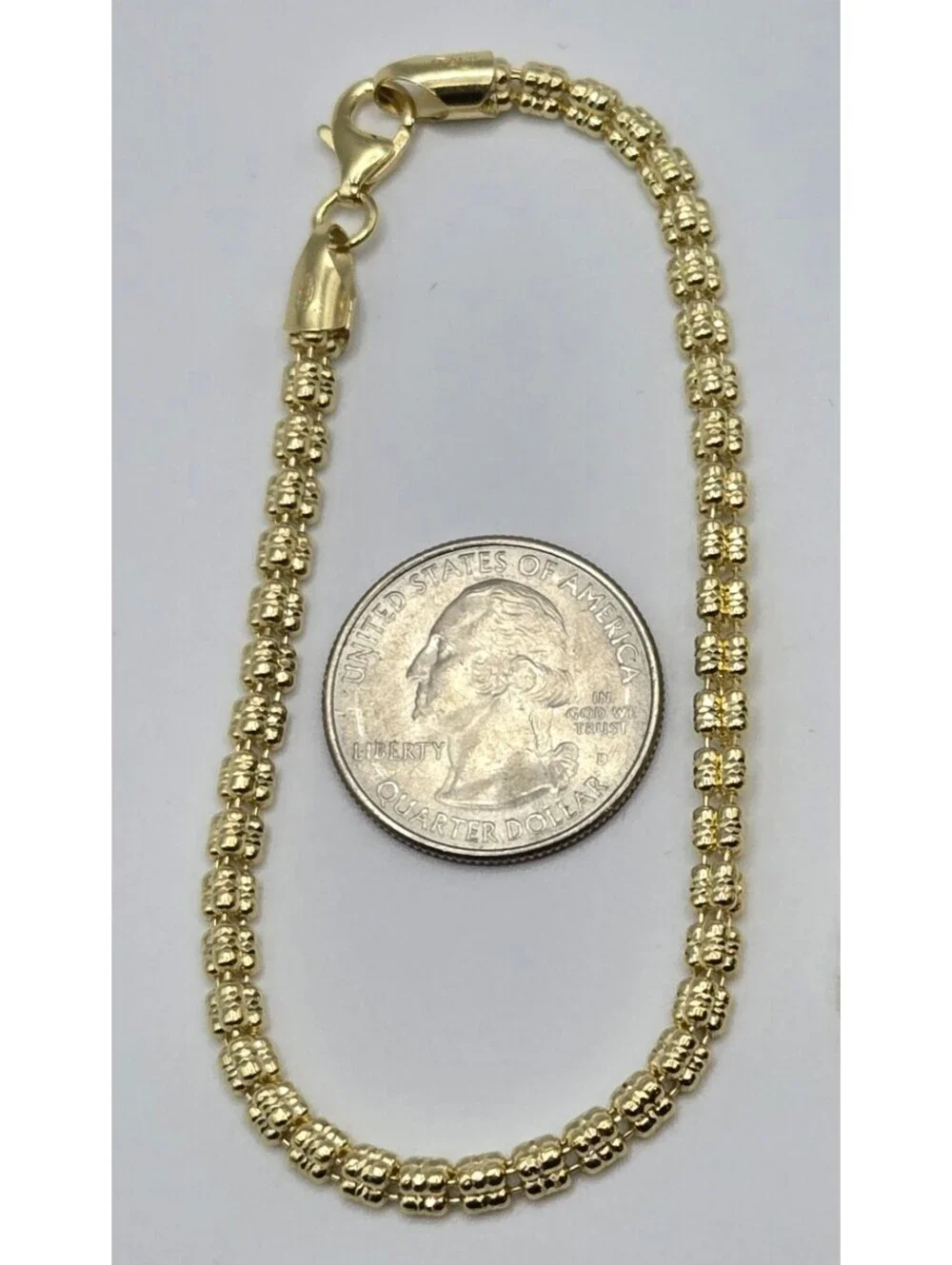 New Solid 925 Silver 14k Gold Over Ice Barrel Bracelet, Diamond-Cut 3.5mm, ITALY
